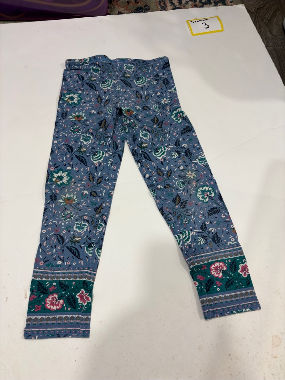 Girls' Floral Border Blue Stretch Leggings